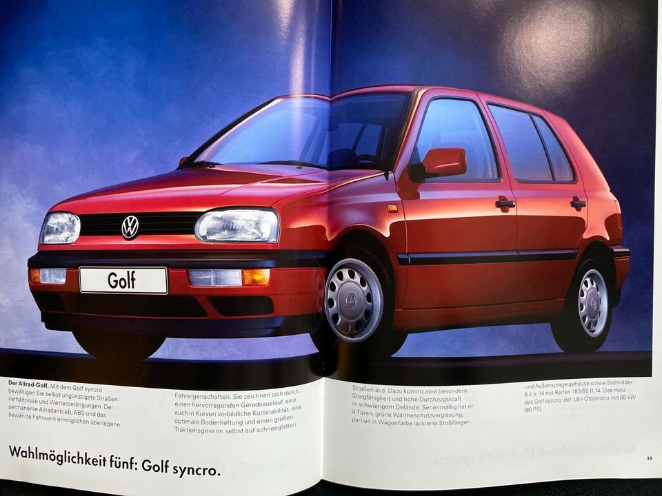 Prospekt VW Golf III inkl. GT, GTD Special, Syncro von 8/94 in Mettmann