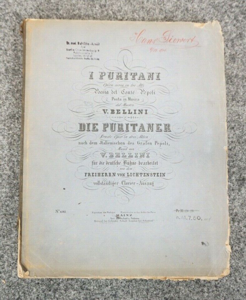 DIE PURITANER/ I PURITANI V. BELLINI KLAVIERAUSZUG 1902 DEU./ITAL in Berlin