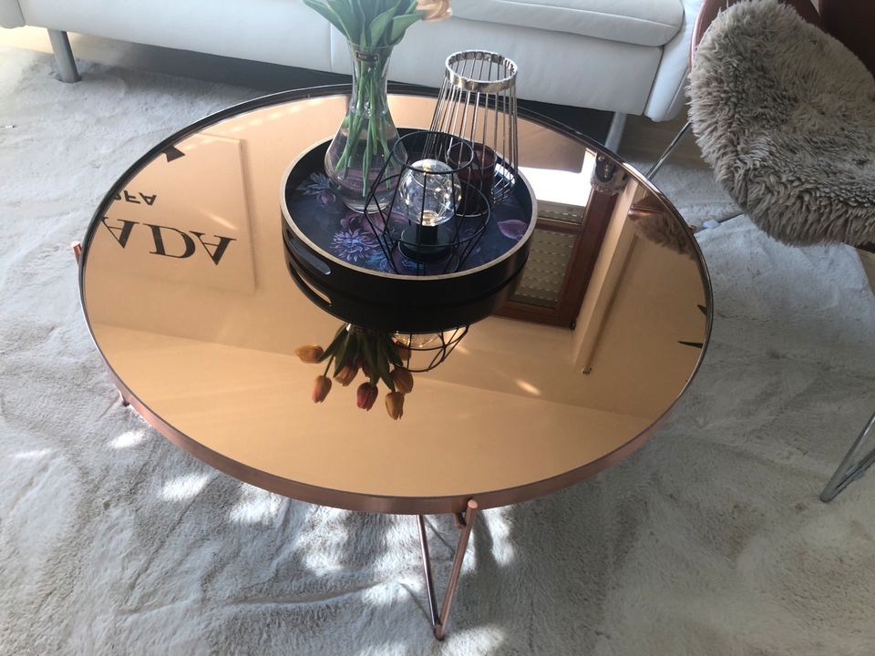 Moderner Couchtisch Sofatisch Spiegelglas Rosé Gold in Mammendorf