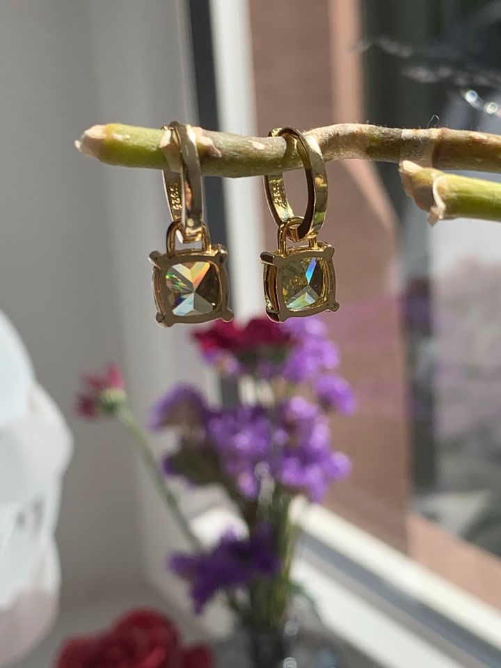 Vergoldete sterling silber 925 grüne kissen hängende Ohrringe in Seeheim-Jugenheim