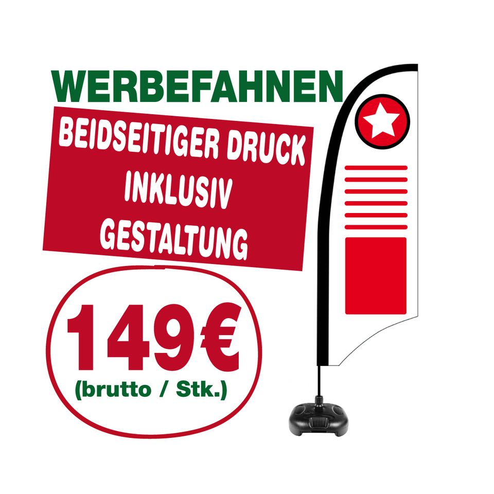 Werbe-Fahnen, Hiss-Fahnen, Mast-Flaggen jetzt -47% in Hamburg