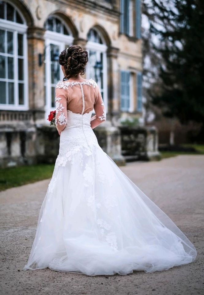 Brautkleid A-Linie mit tiefer Taille, Tattoospitze, ivory, Gr. 38 in Bayreuth