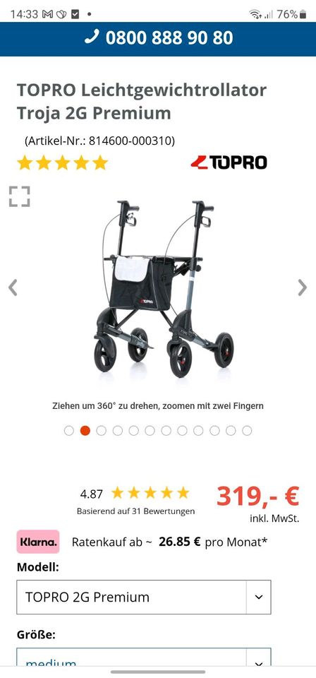 Rollator Gehhilfe Topro Troja 2G M Senioren in Taufkirchen Vils