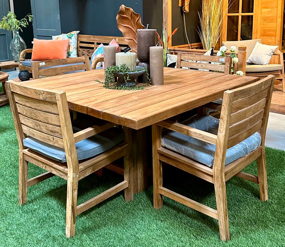 140 cm Gartentisch Teakholz mit Gestell NEU Teak Holz Massiv Gartenmöbel Garten Möbel Echtholz Tisch Outdoor Table Tuin Braun Viereckig Quadratisch Quadrat in Wermelskirchen