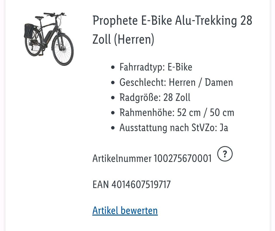 Prophete E-Bike Alu-Trekking 28 Zoll (Herren) in Paderborn
