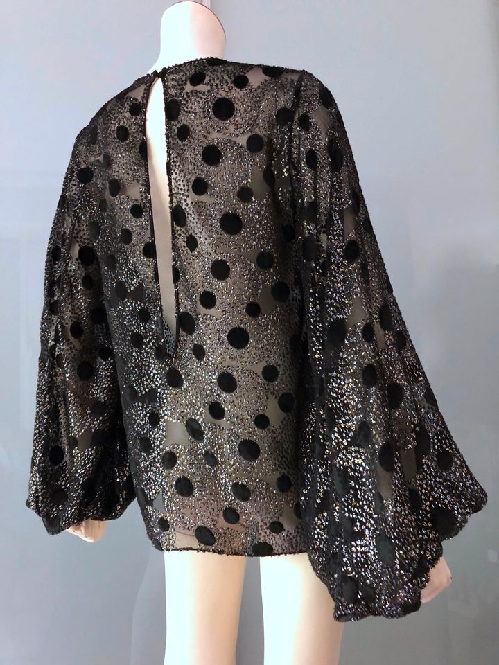 Saint Laurent Bluse Schwarz Gold Ballon Ärmel 34 XS Chiffon in Hamburg