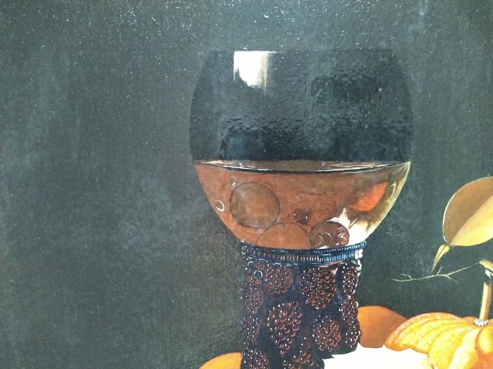 Stillleben, Ölbild mit Wein Glas, einer Orange und Zitrone. Signi in Aachen