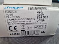 Hager Sicherungseinsatz 32A 400V E18 D02 LE1832 10 Stck. Bayern - Oberkotzau Vorschau