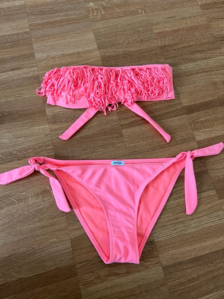 Pimkie Damen Bikini Teenager pink neon rosa Fransen 34 XS Sommer in Gröbenzell