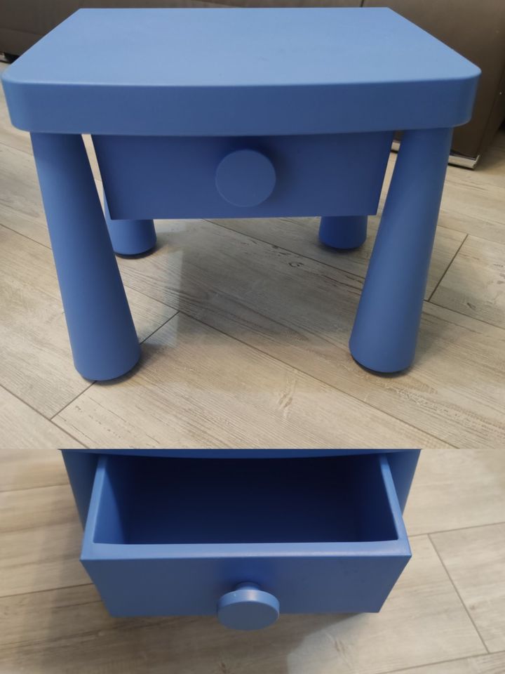 Mammut Ikea Nachttisch blau mit Schublade in Vöhringen