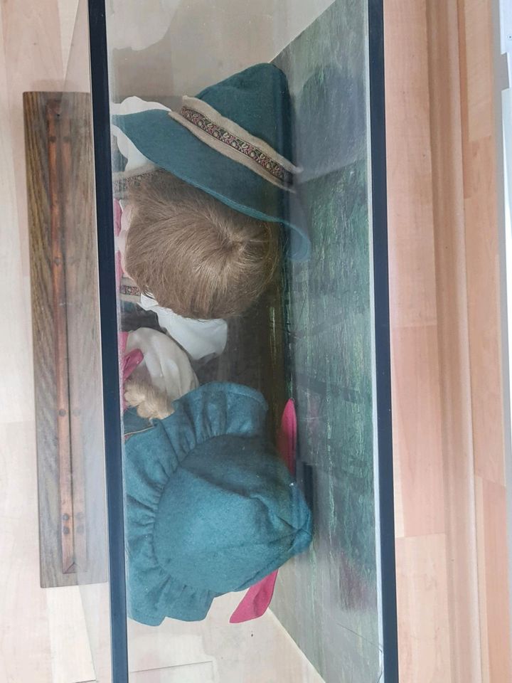 2 Schöne ARIOA Porzellankopfpuppen Trachtenpaar in Vitrine in Quierschied