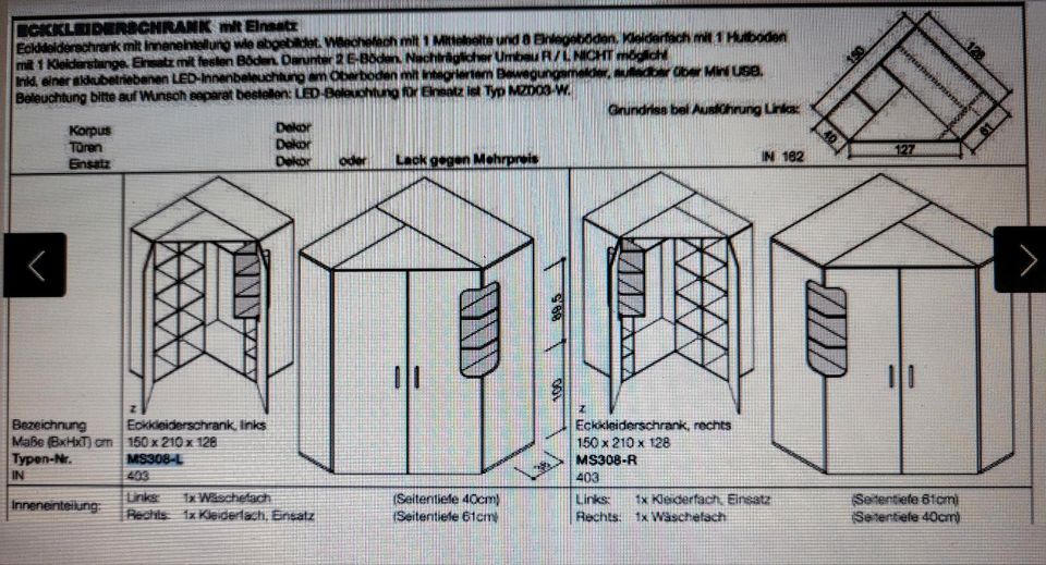 BEGEHBARER ECKKLEIDERSCHRANK MADDOX / MAX-I / AHORN GRÜN in Baesweiler