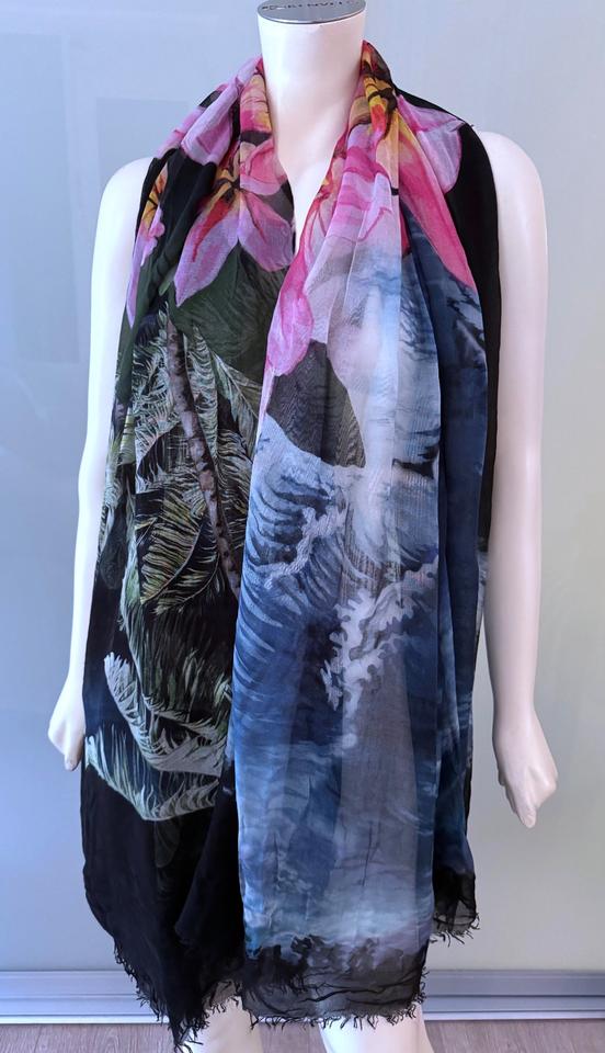 Stella McCartney Tuch Schal XL Pareo Schwarz Grün Pink Floral in Hamburg