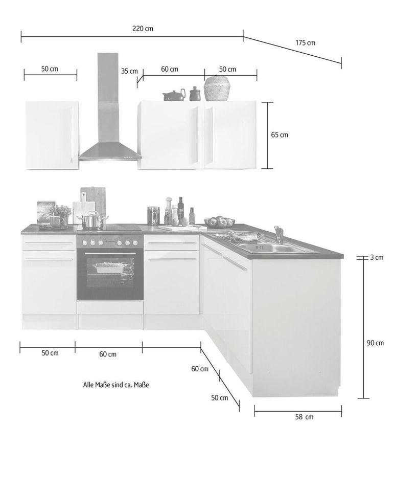 Küchenschränke mit E-Geräte + külschrank 220 x175cm in Kirchlengern