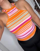 Stradivarius Crop Top gestreift orange pink stretch Baden-Württemberg - Hohentengen Vorschau