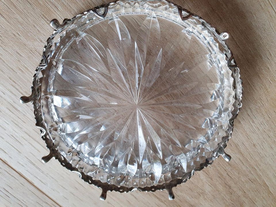 Zwei Jugendstil-Schalen Kristallglas in 800er Silber eingefasst in Essen