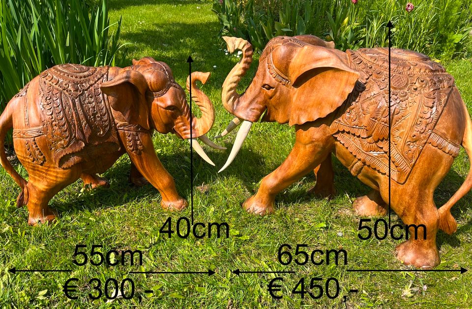 Elefant 104cm Elefantenfamilie Holz geschnitzt Holzelefant in Essen