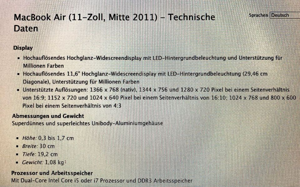 Apple MacBook Air 11" Zoll, Mitte 2011 - Notebook - Laptop in Heidelberg