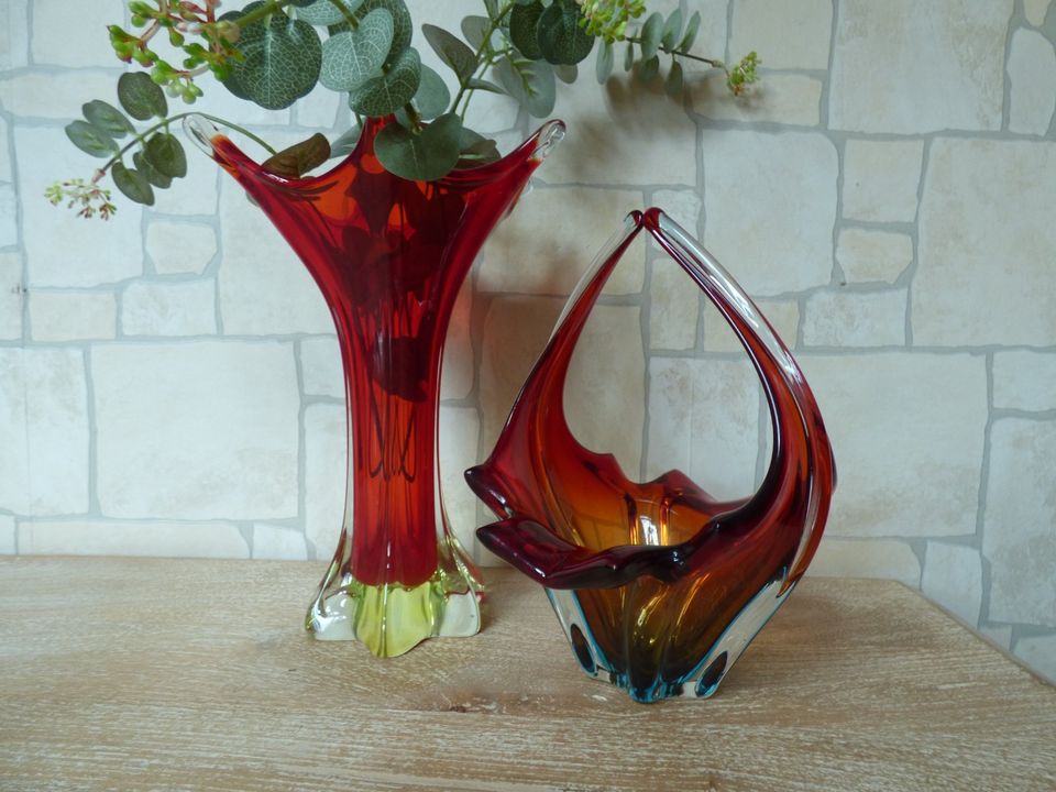 Murano Schale Zipfelschale Henkelkorb Sommerso Zipfelvase Vase in Varel