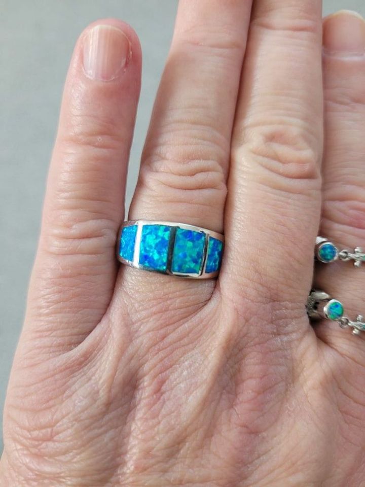 Leuchtendes Opal Set 925 Silber Ring Ohrringe Design blau in Waldkraiburg