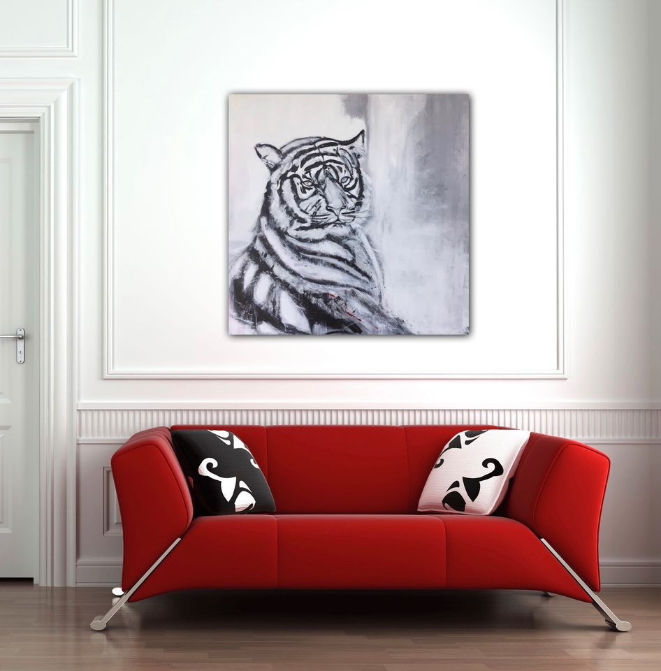 Anmut Großes XL Krafttier Tiger Gemälde 80x80cm-Unikat in Acryl in Tiefenbach Kr Passau