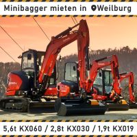 Kubota Minibagger mieten 1,6t - 5,6t + viele Löffel Anbaugeräte Hessen - Weilmünster Vorschau