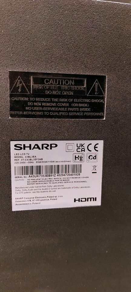 Fernseher Sharp  43 Zoll 43BL3EA, 4K , gebr in Twedt b Schleswig