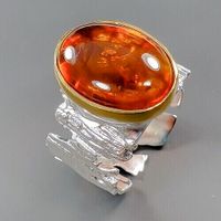 Designer Bandring 925er Silber-14ct Gold + Bernstein-Amber-18-57 Nordrhein-Westfalen - Nettersheim Vorschau