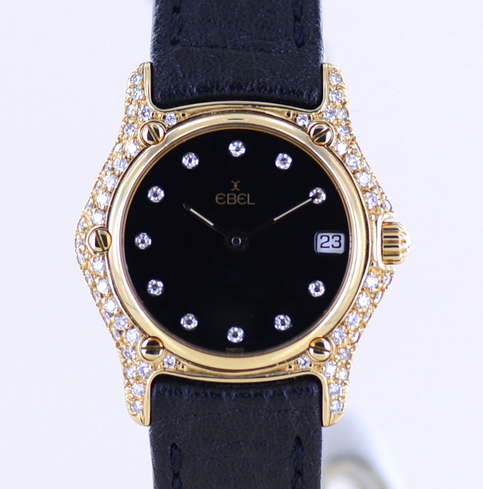 Ebel Uhr 18K Gold 1911 Luxus Lady Onyx Dial Factory Diamond rar in Langenfeld