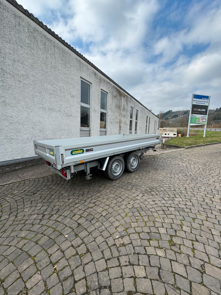 Unsinn Tandem Dreiseitenkipper Anhänger 3.500kg 3,66m x 1,75m Kipper 74cm Ladehöhe in Meisenheim