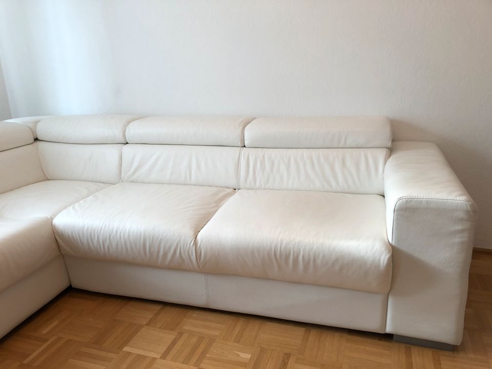 Polsterecke, Ecksofa Ottomane, echtes Leder, weiß, 2,65 x 2,30 cm in Bielefeld