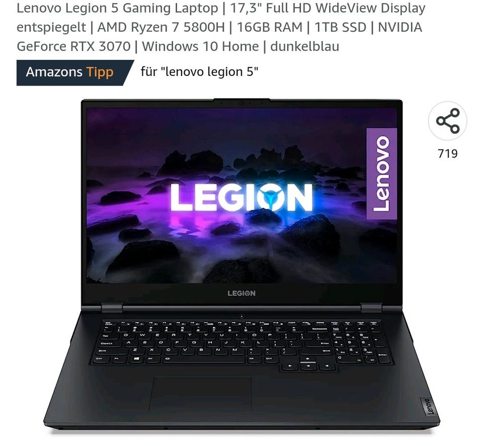 Lenovo Legion 5 Gaming Laptop 17 Zoll Ryzen 7 RTX 3070 in Oftersheim