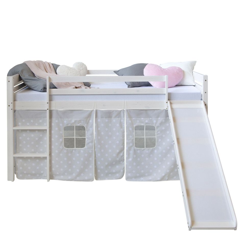 Hochbett Kinderbett 90x200 cm Stockbett Rutsche Vorhang VB179€* in Magdeburg