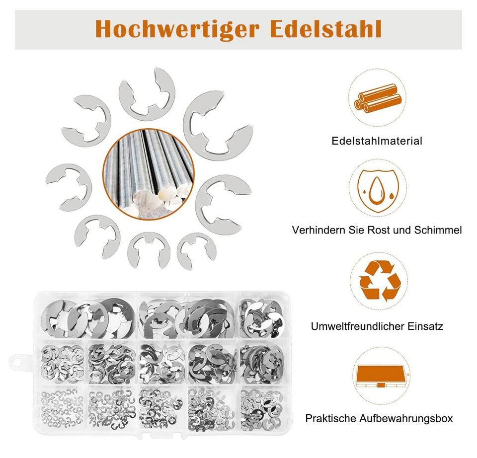 400x Edelstahl Seegering Sprengring Sortiment Sicherungsring Set in Bebra