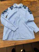 Damen Bluse Promod Gr.36 Langarm blau- weiß mit Stickerei Bayern - Aschaffenburg Vorschau