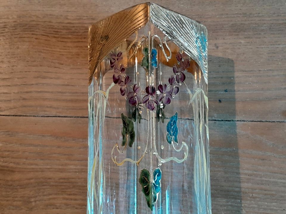 JUGENDSTIL Vase Glas Emailmalerei Gold in Neu Ulm