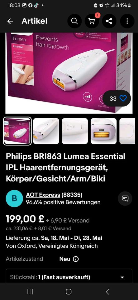 Philipps Lumea IPL Essential Photoepilator in OVP. in Berlin