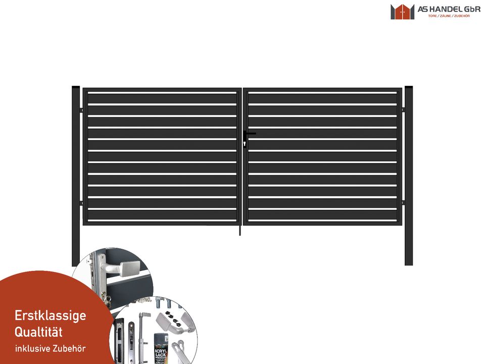 Gartentor Lamellen 2-Flügelig mit Zubehör Anthrazit 400x175cm in Fürstenau