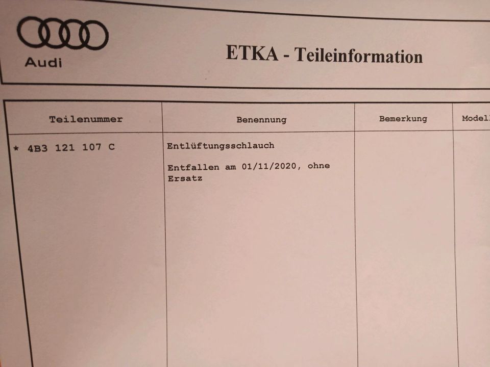 Audi A6 A4 4.2 V8 4b C5  4B3121107C Wasserschlauch in Nürnberg (Mittelfr)