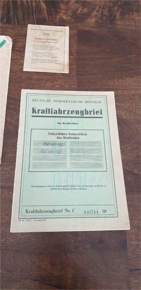 Original MZ ES 175 DDR Fahrzeug-brief Papiere Unterlagen SELTEN in Zuchau