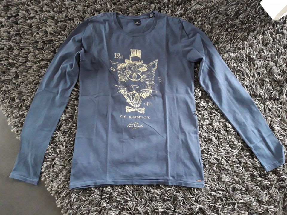 SCOTCH SHRUNK blaues LANGARMSHIRT beigem Aufdruck FAST NEU! in Aalen