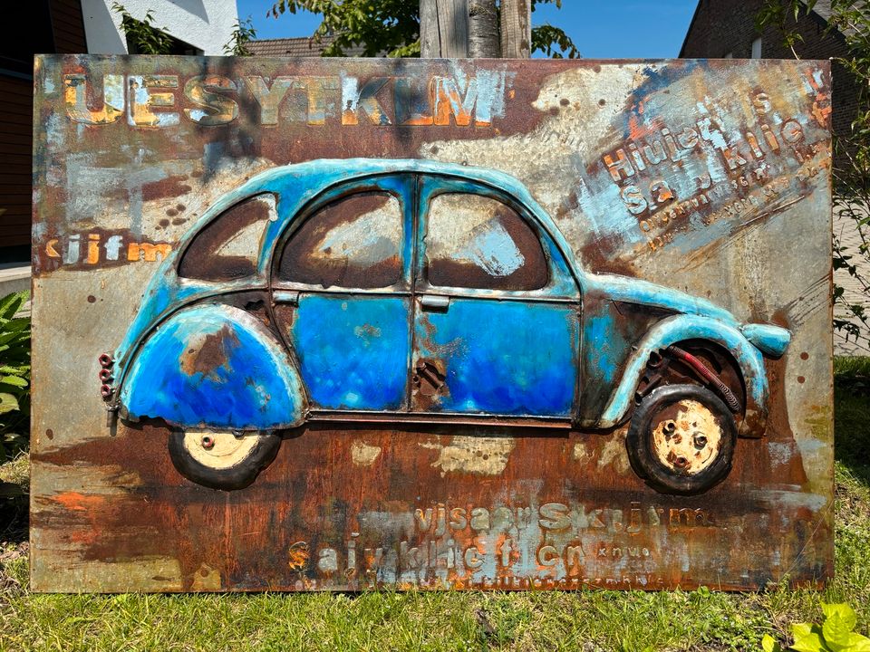 3 D Metallbild Ente Citroen 2 CV Blau in Meerbusch