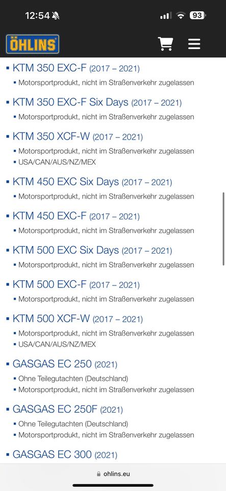 ÖHLINS FGKT 2086 Fahrwerk Husqvarna FE TE KTM EXC GASGAS EC in Notzingen