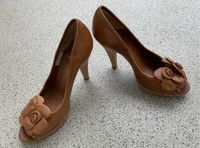 Peeptoe Pumps Gr.39 Plateau Leder cognac braun Blumen Hamburg-Nord - Hamburg Winterhude Vorschau