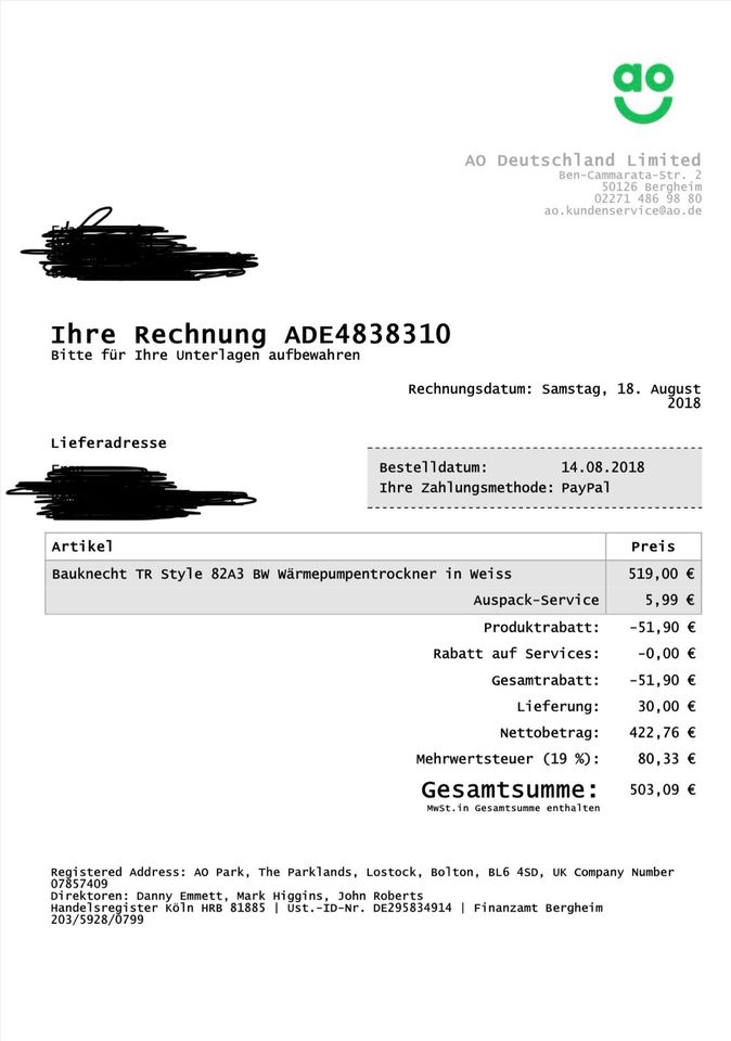 Bauknecht Wärmepumpentrockner, Garantie, weiß, 8kg, A+++ in Ingolstadt