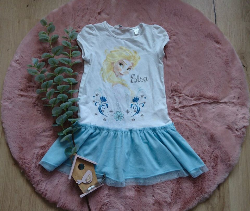 Kleid Tunika Frozen Elsa weiß blau Mädchen Gr. 98/104 H&M in Rühen