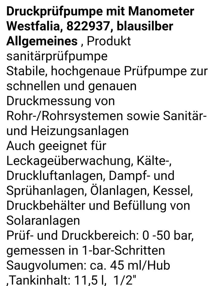 Sanitär Prüfpumpe in Kronach