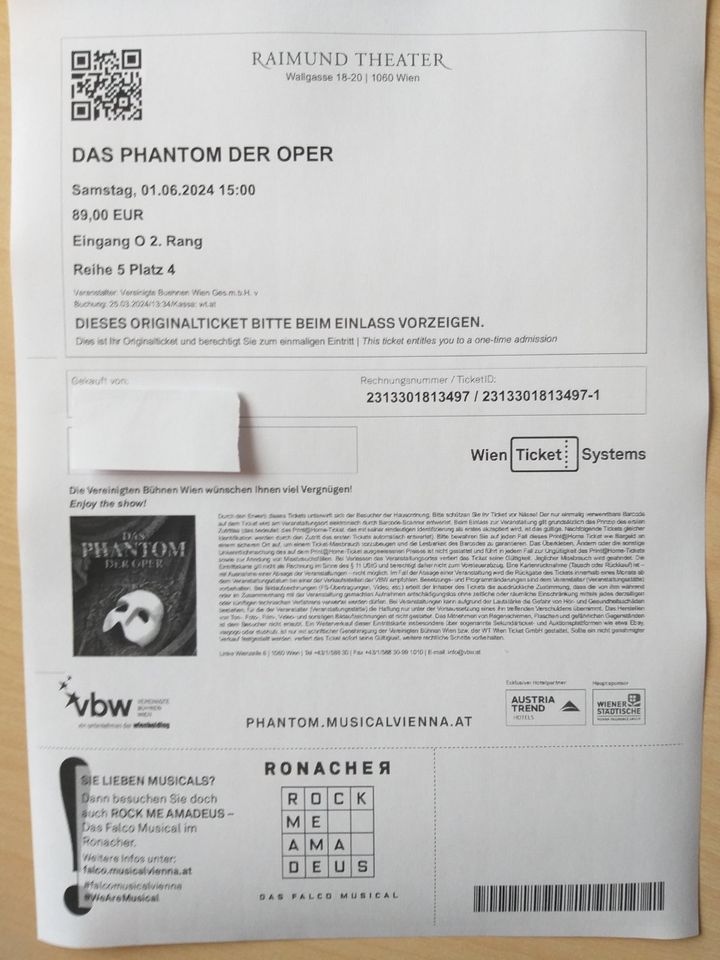 3 Tickets Phantom der Oper in Neutraubling