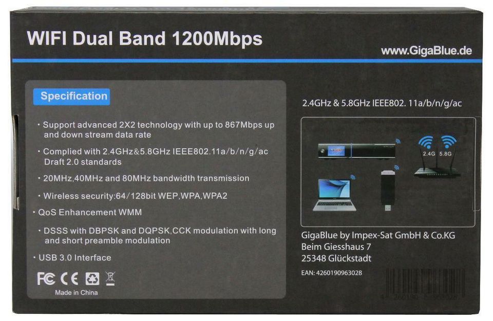 Gigablue 1200 MBit Mbps Wlan Wifi USB 3.0 Stick Dual Band AC in Herne