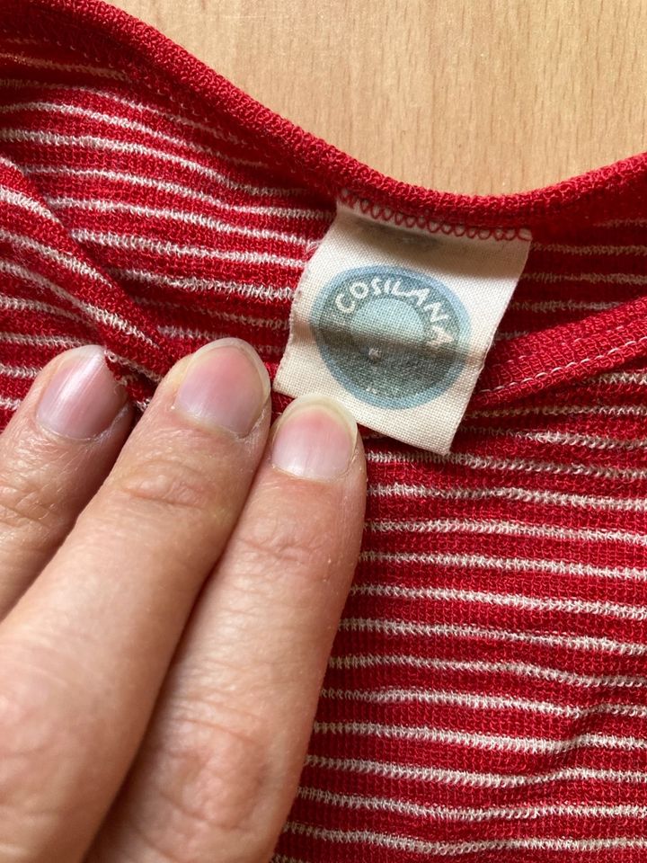 Langarmshirt Cosilana Wolle Seide rot geringelt 86/92 in Bühlertal